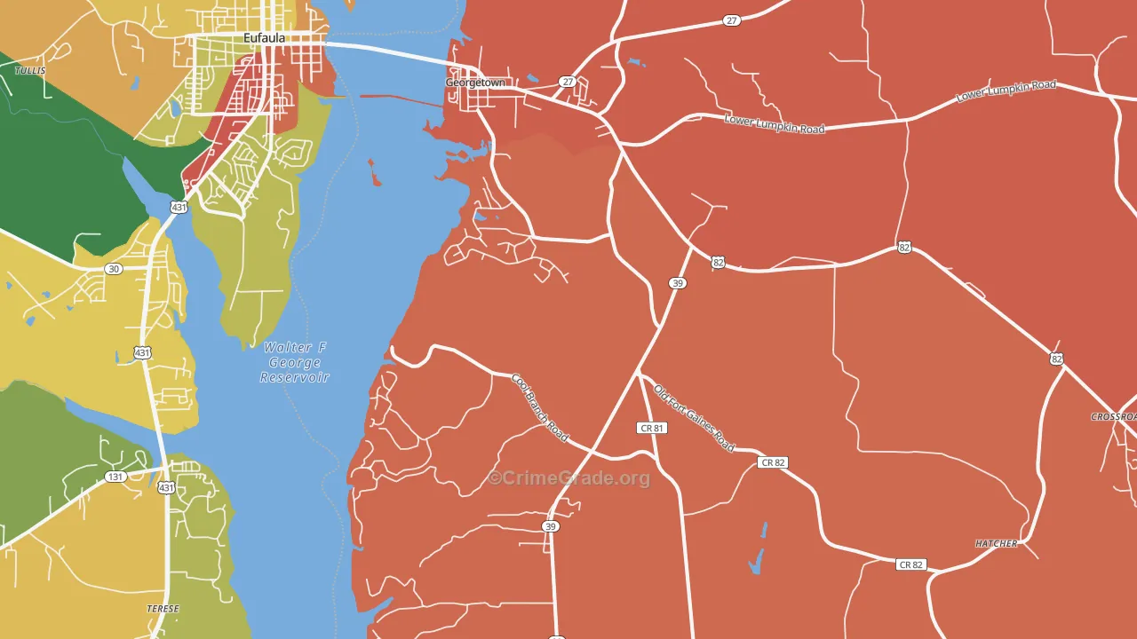 Georgetown, GA Map of Burglary Rates