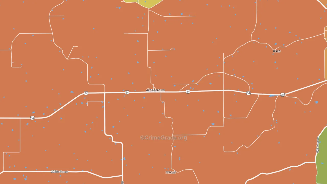 Georgetown, IA Map of Burglary Rates