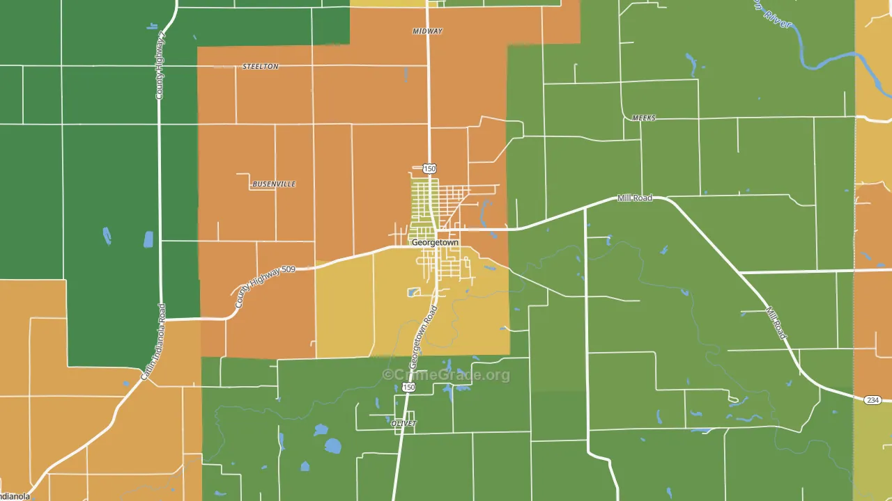 Georgetown, IL Map of Burglary Rates
