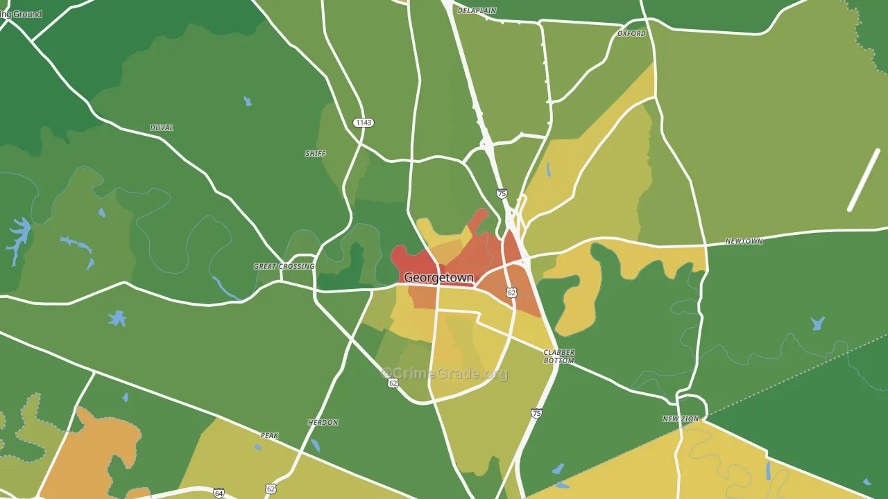 Georgetown, KY Map of Burglary Rates