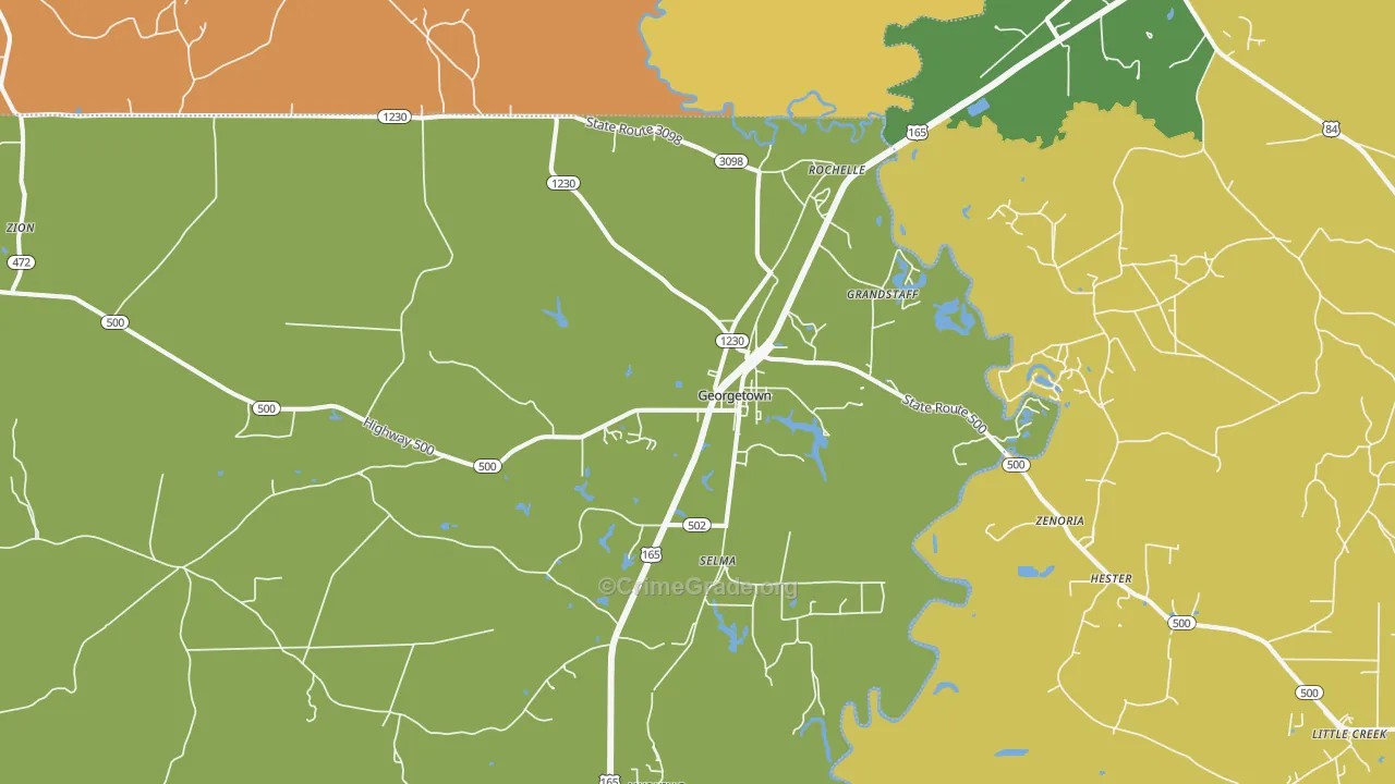 Georgetown, LA Map of Burglary Rates