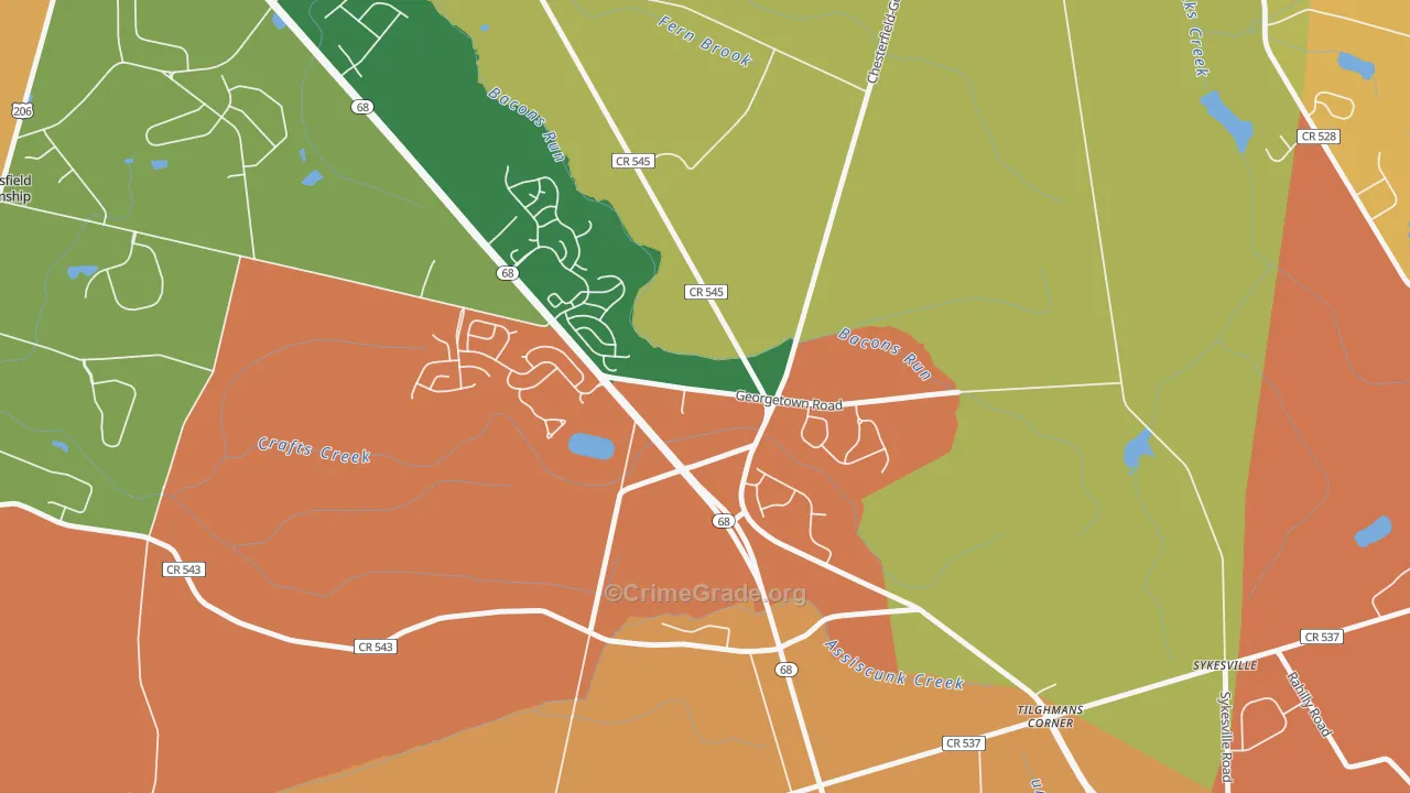 Georgetown, NJ Map of Burglary Rates