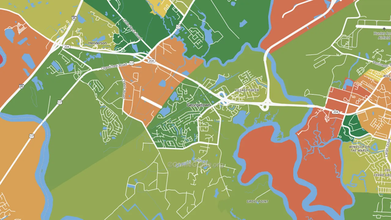 Georgetown, Savannah, GA Map of Burglary Rates