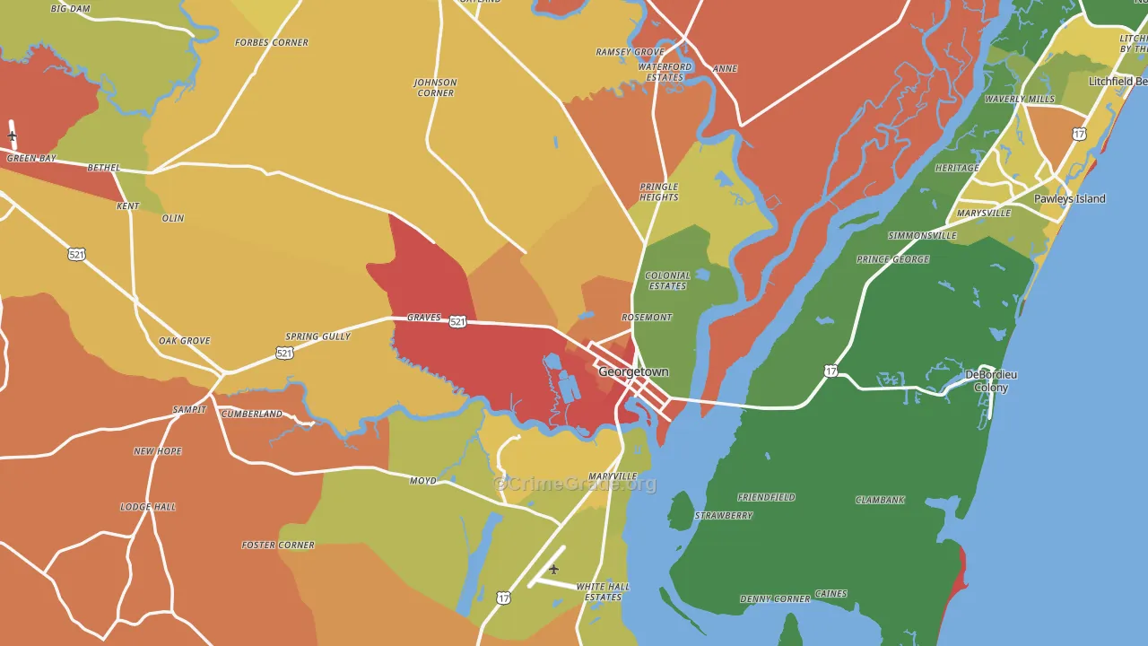Georgetown, SC Map of Burglary Rates