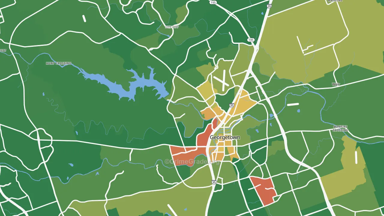 Georgetown, TX Map of Burglary Rates