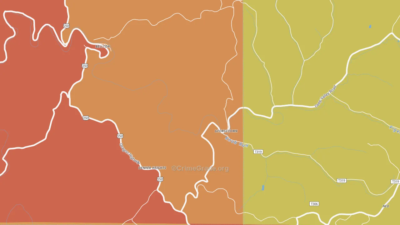 Georgetown, WV Map of Burglary Rates