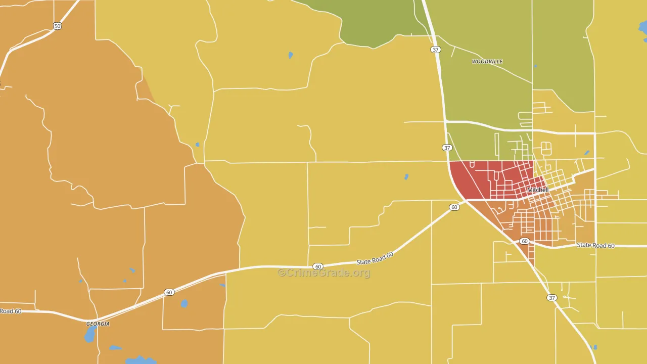 Georgia, IN Map of Burglary Rates