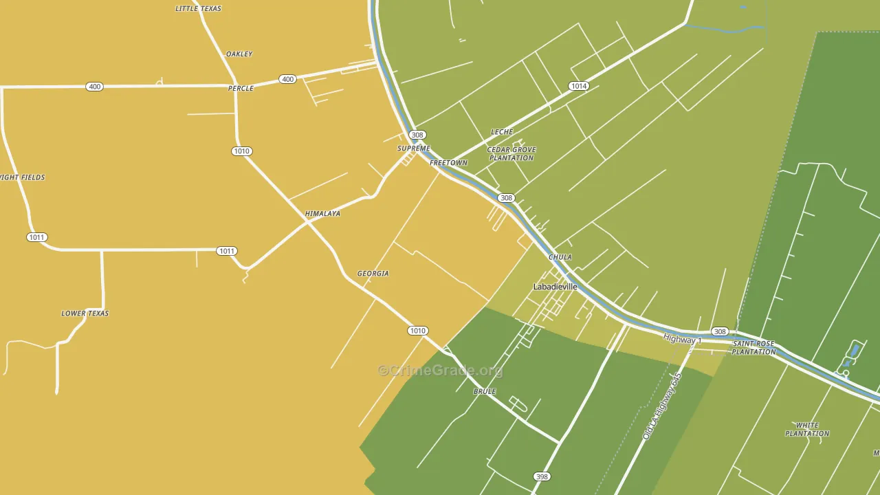 Georgia, LA Map of Burglary Rates