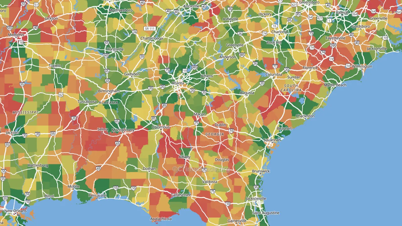 Georgia Map of Burglary Rates