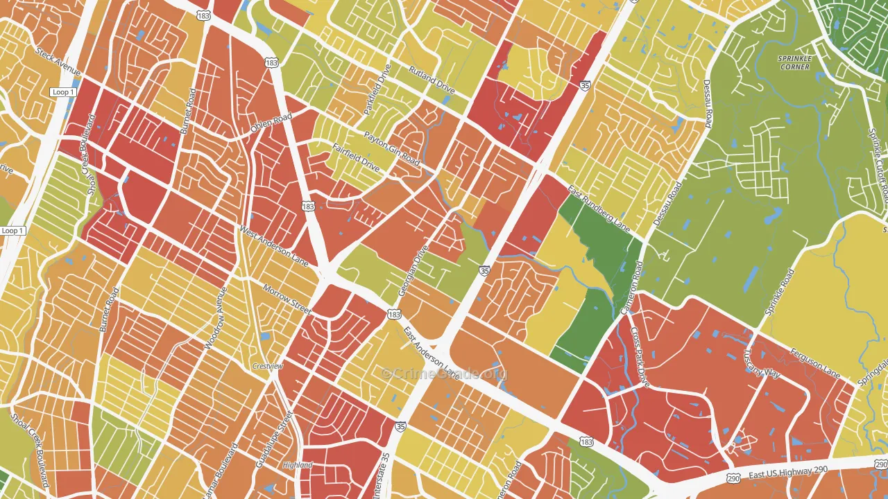 Georgian Acres, Austin, TX Map of Burglary Rates