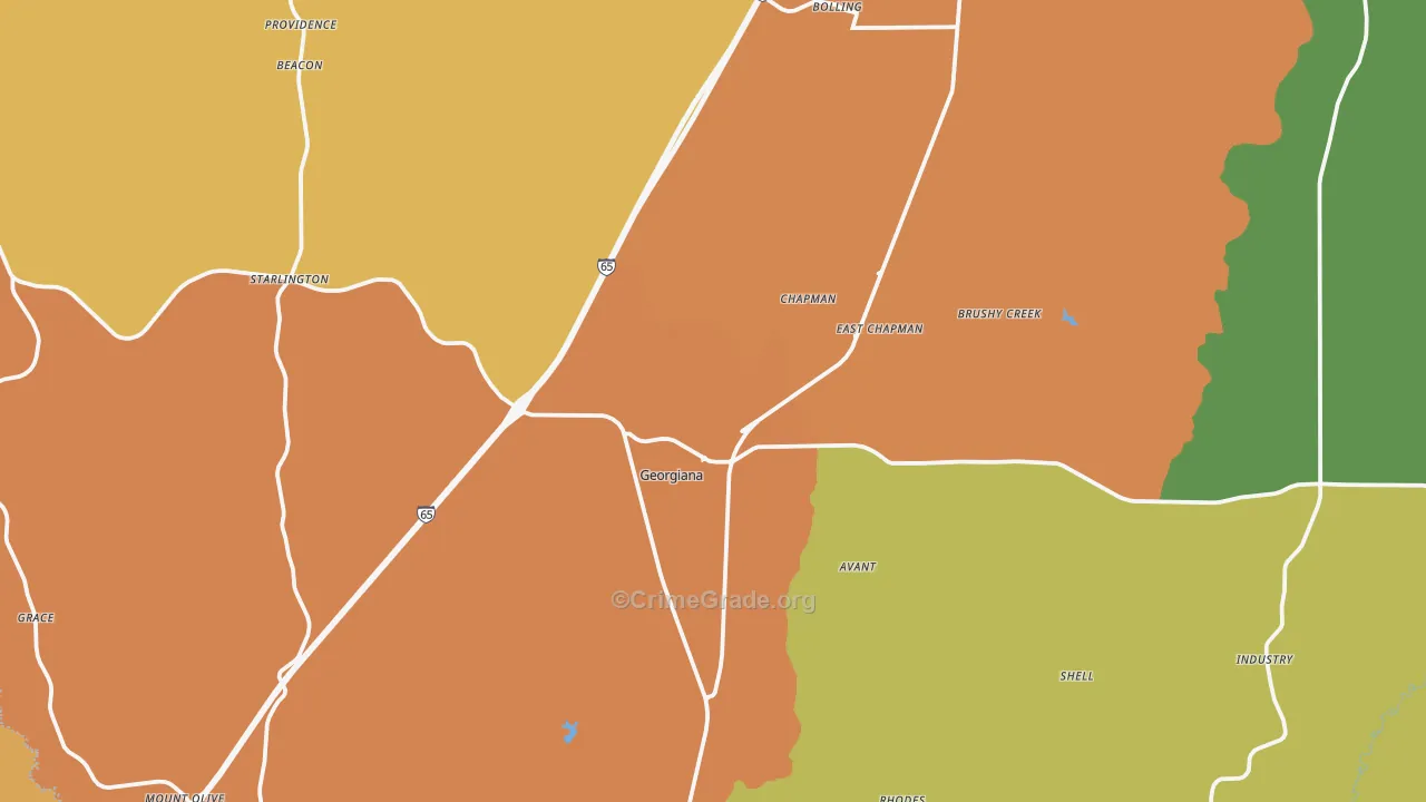 Georgiana, AL Map of Burglary Rates