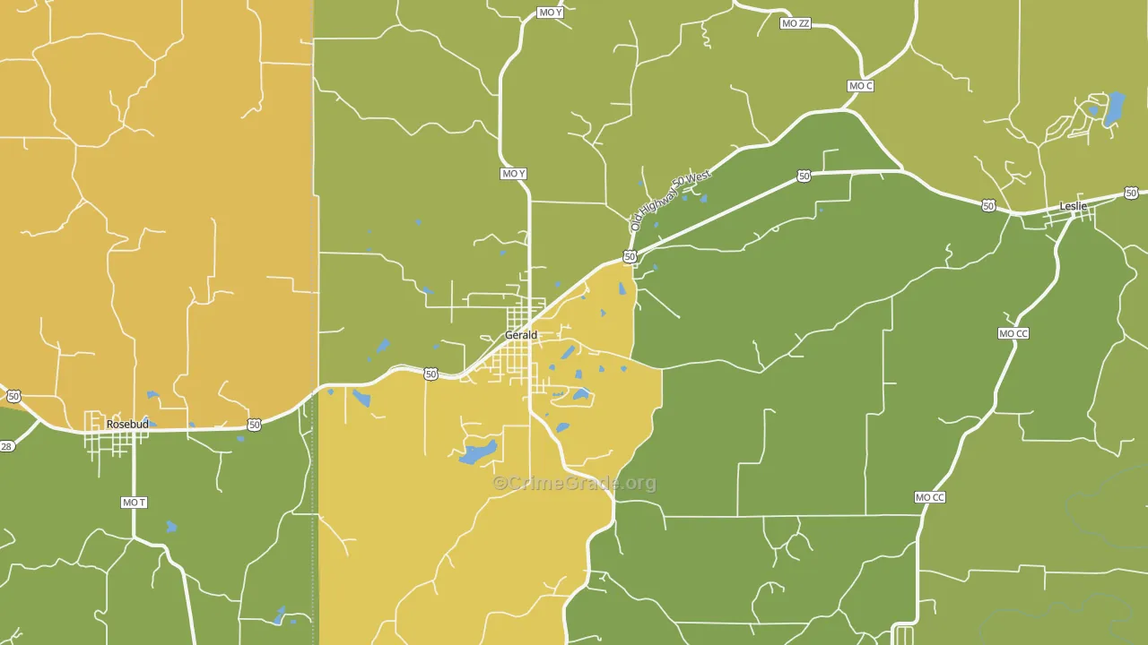 Gerald, MO Map of Burglary Rates