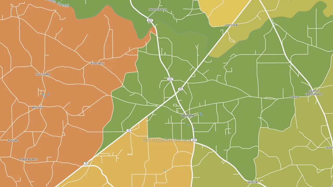 Geraldine, AL Map of Burglary Rates