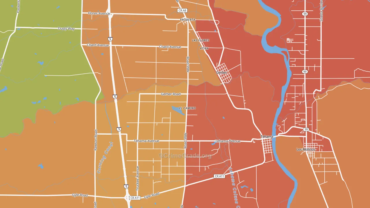 Gerber, CA Map of Burglary Rates