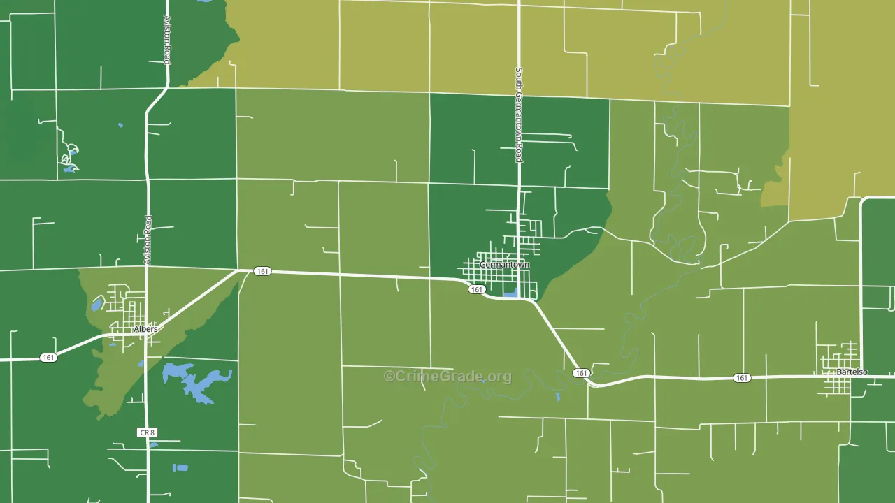 Germantown, IL Map of Burglary Rates