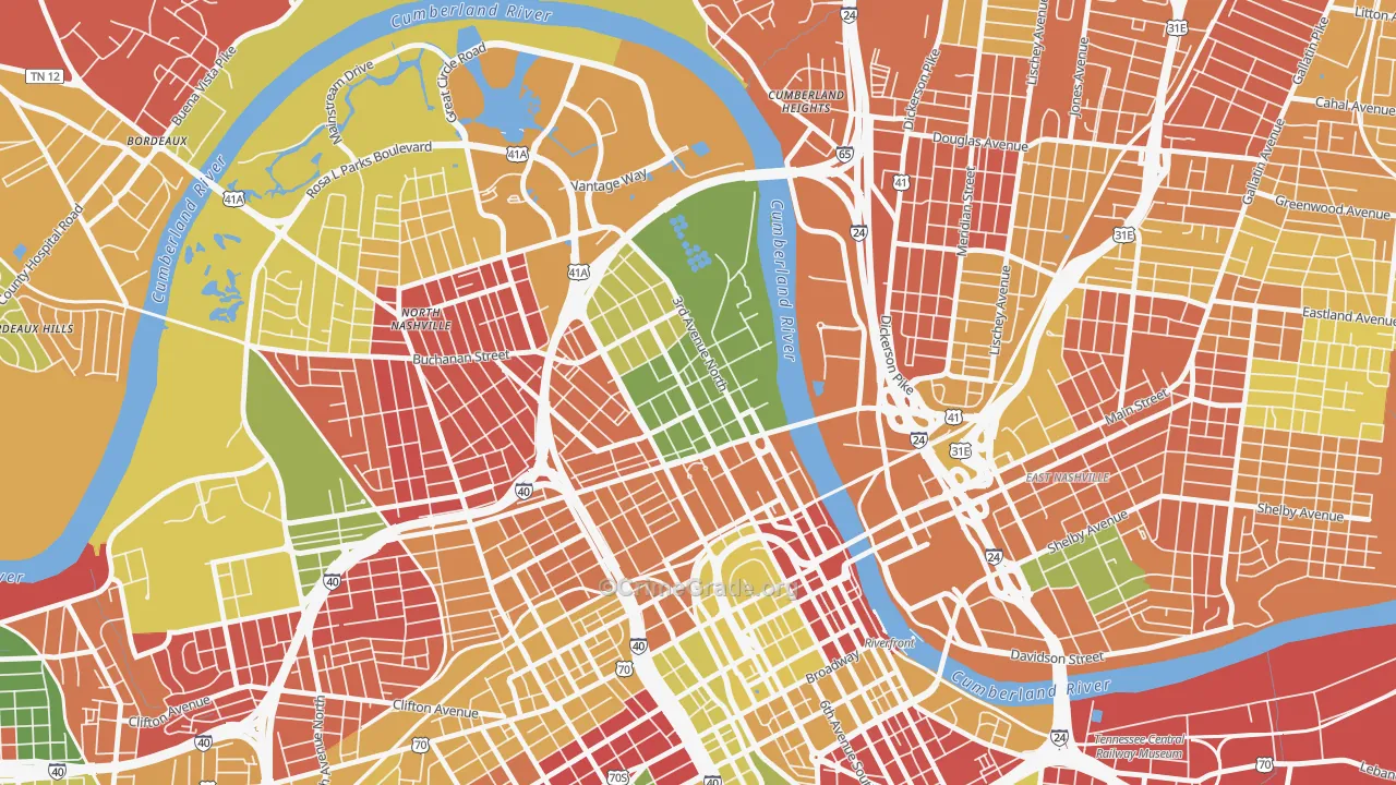 Germantown, Nashville, TN Map of Burglary Rates