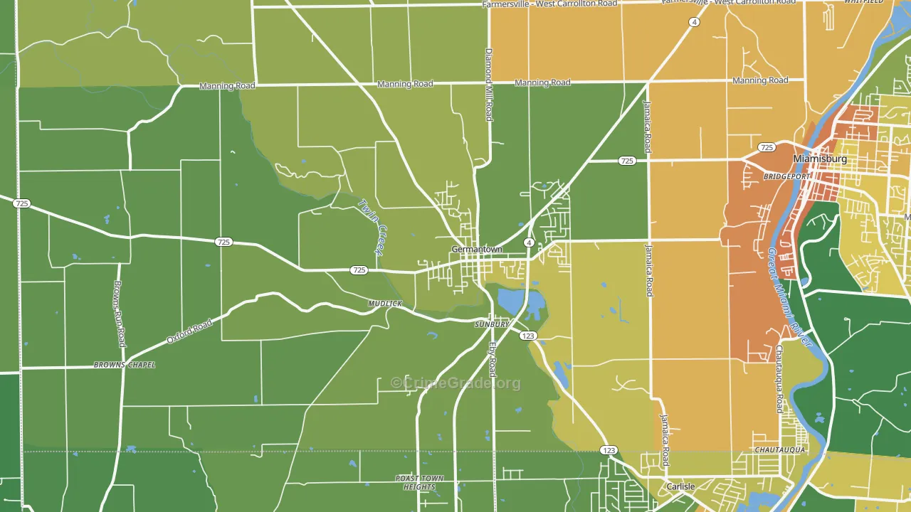 Germantown, OH Map of Burglary Rates