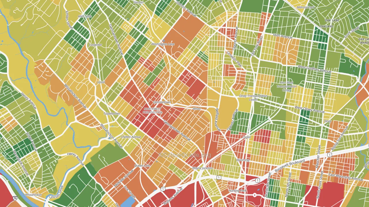 Germantown, Philadelphia, PA Map of Burglary Rates