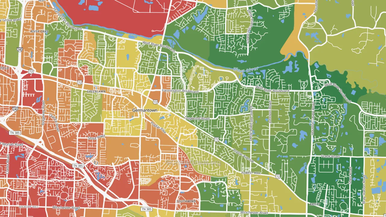 Germantown, TN Map of Burglary Rates
