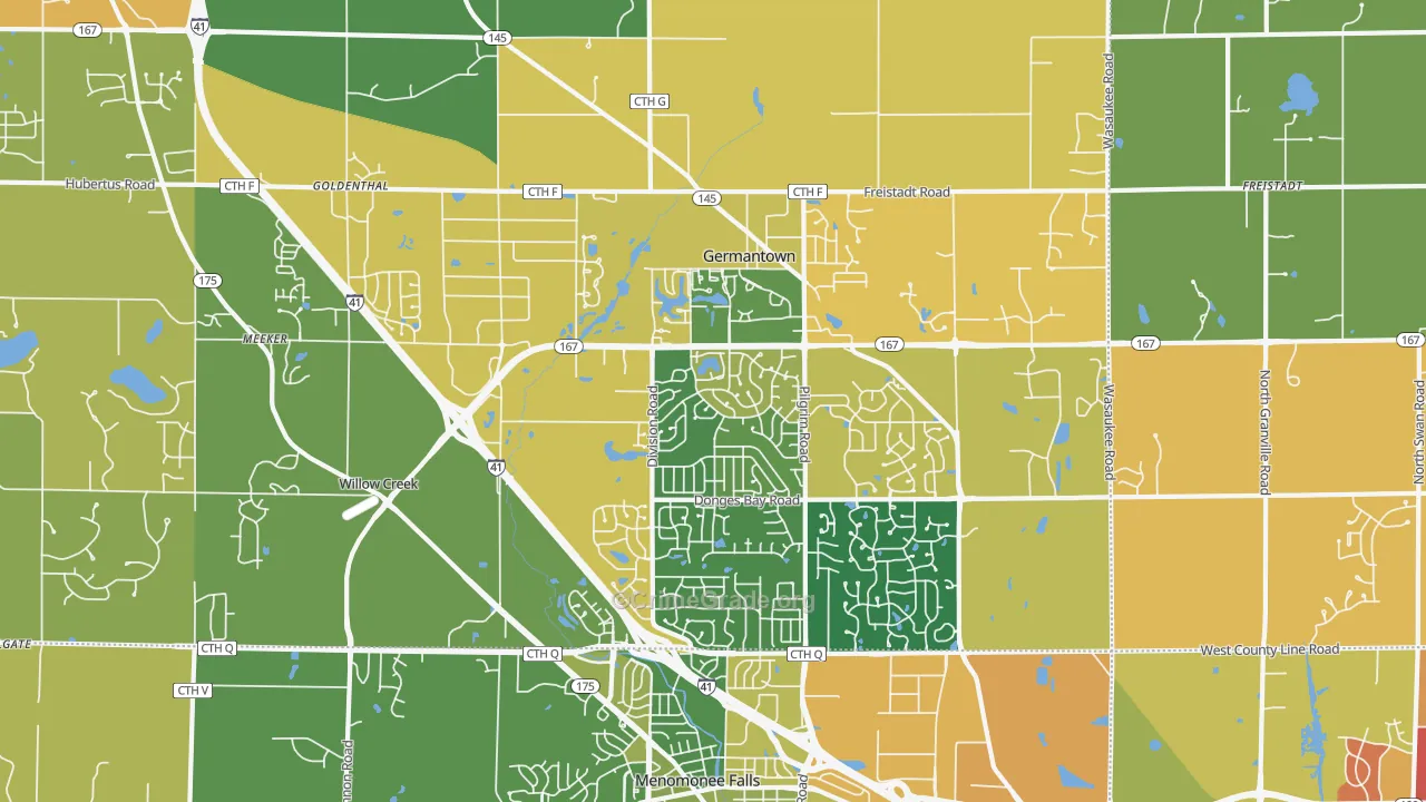 Germantown, WI Map of Burglary Rates