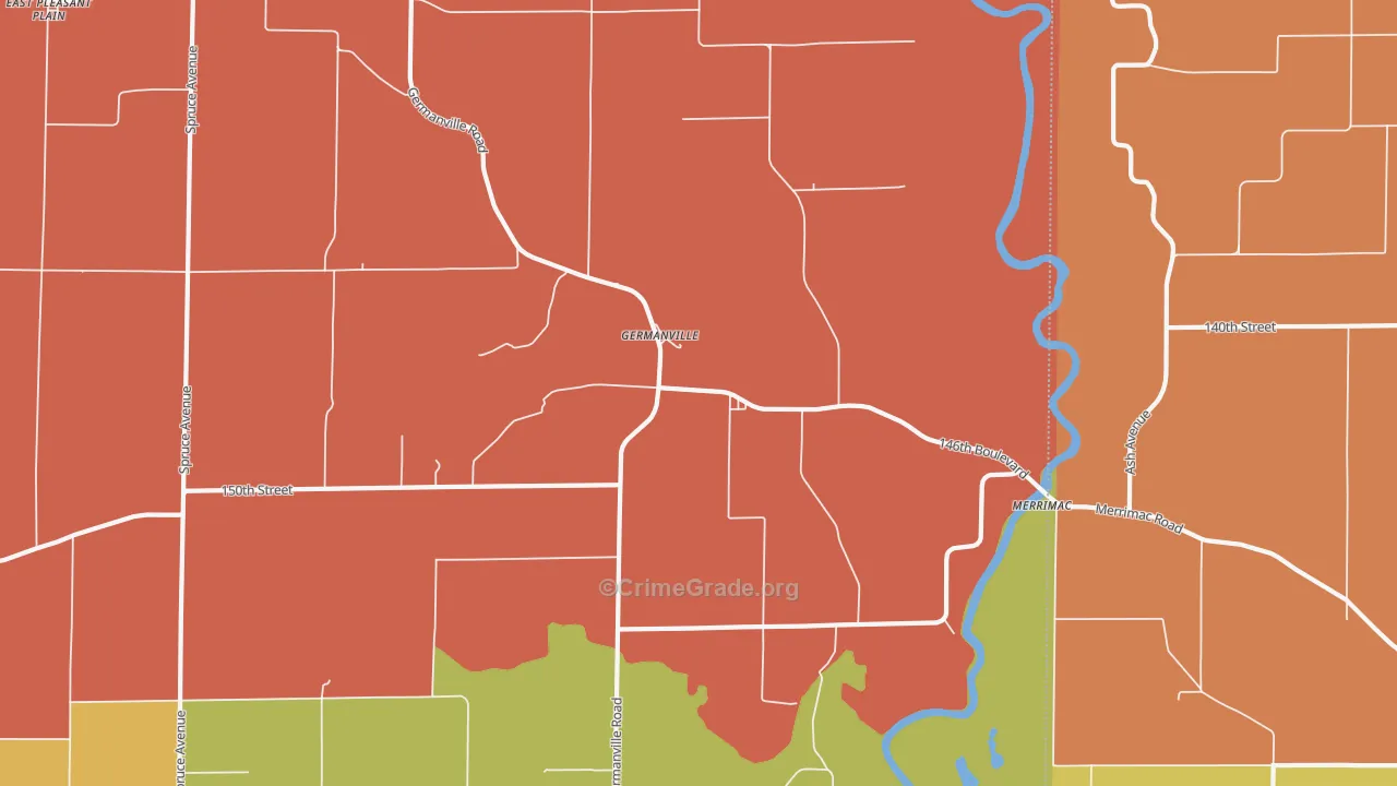 Germanville, IA Map of Burglary Rates