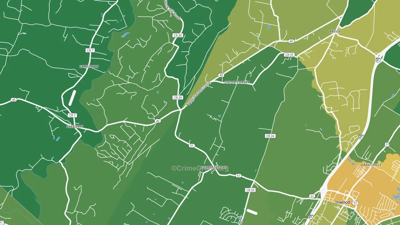 Gerrardstown, WV Map of Burglary Rates