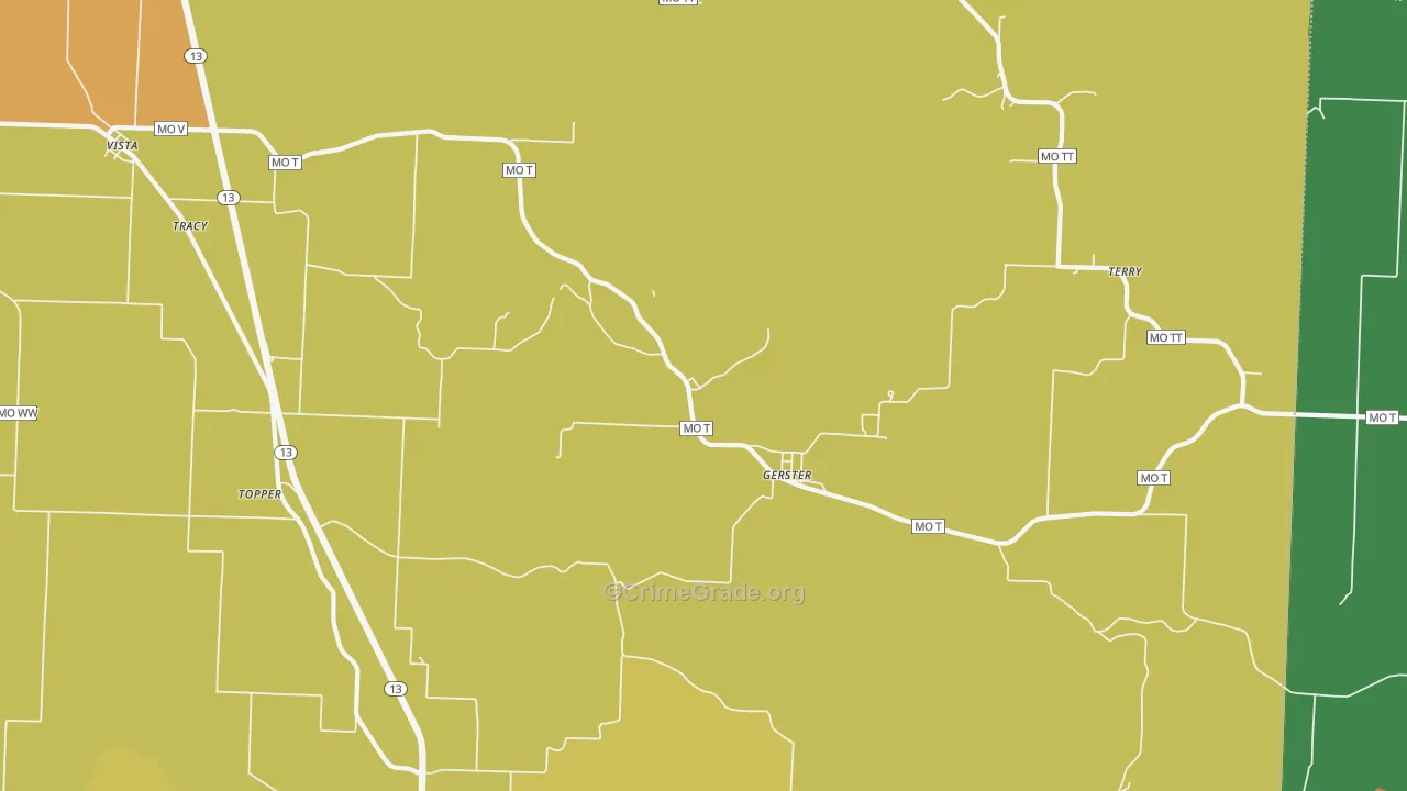 Gerster, MO Map of Burglary Rates