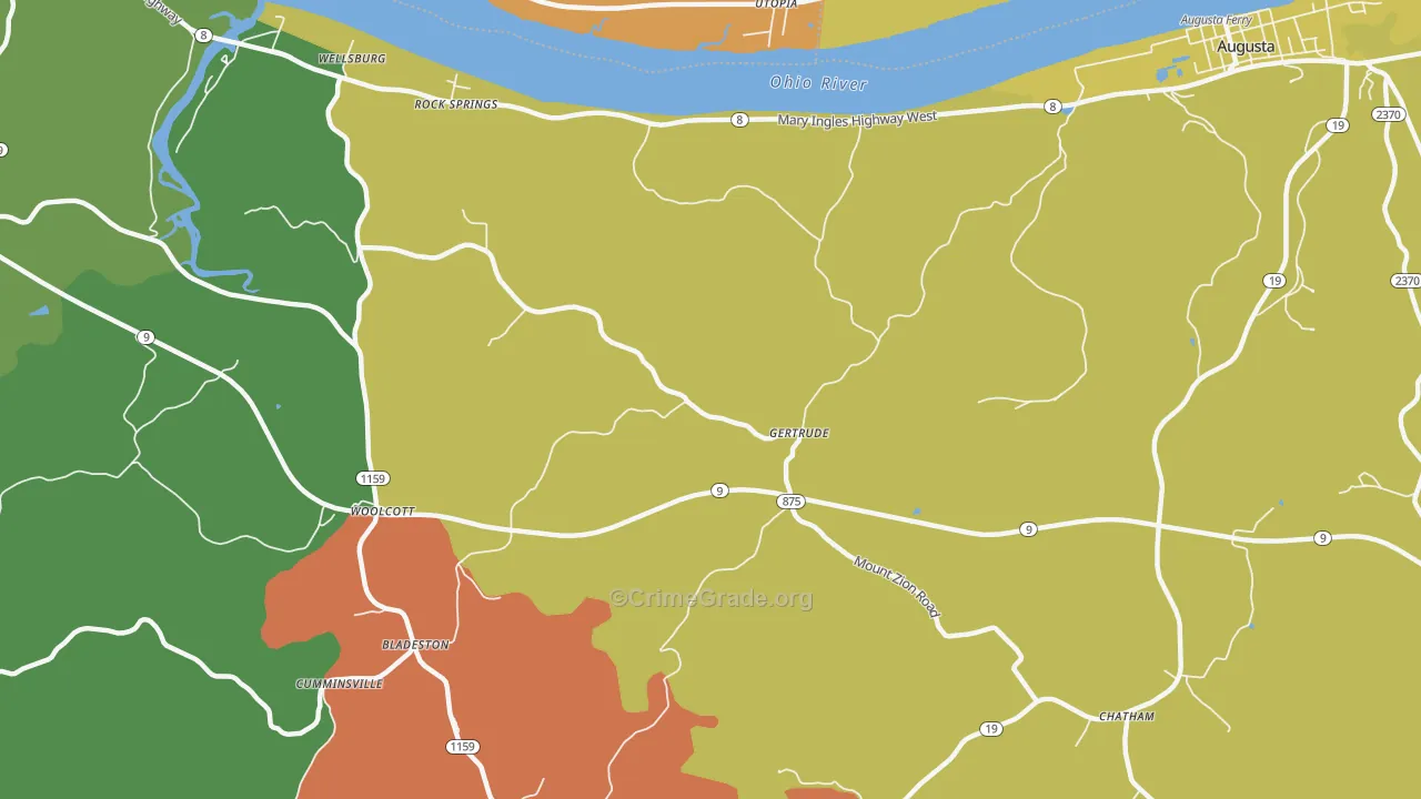 Gertrude, KY Map of Burglary Rates
