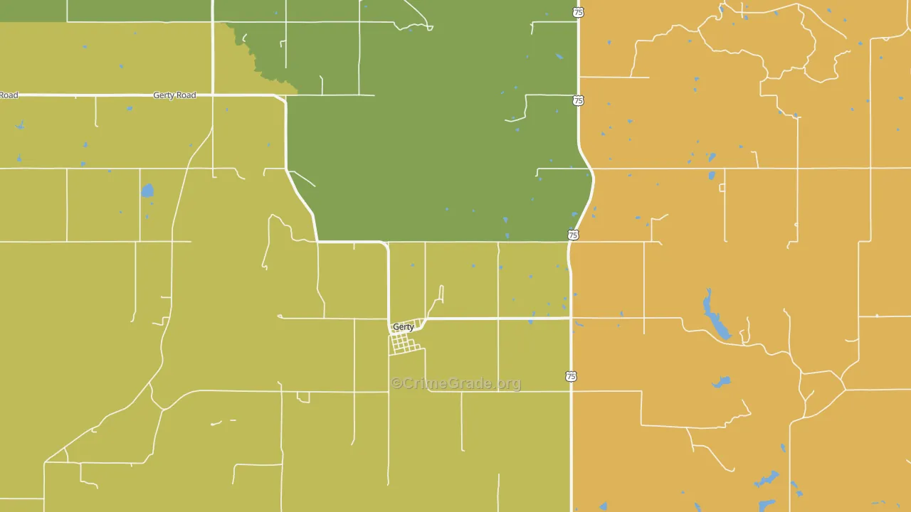 Gerty, OK Map of Burglary Rates