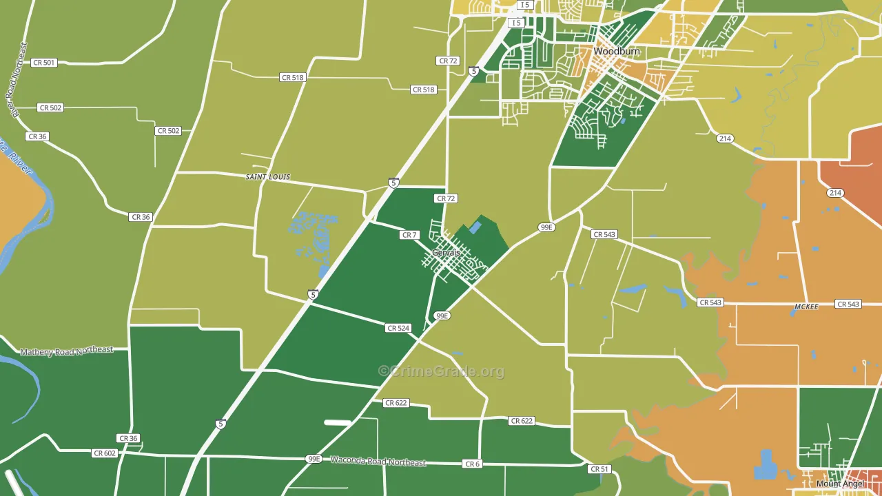 Gervais, OR Map of Burglary Rates