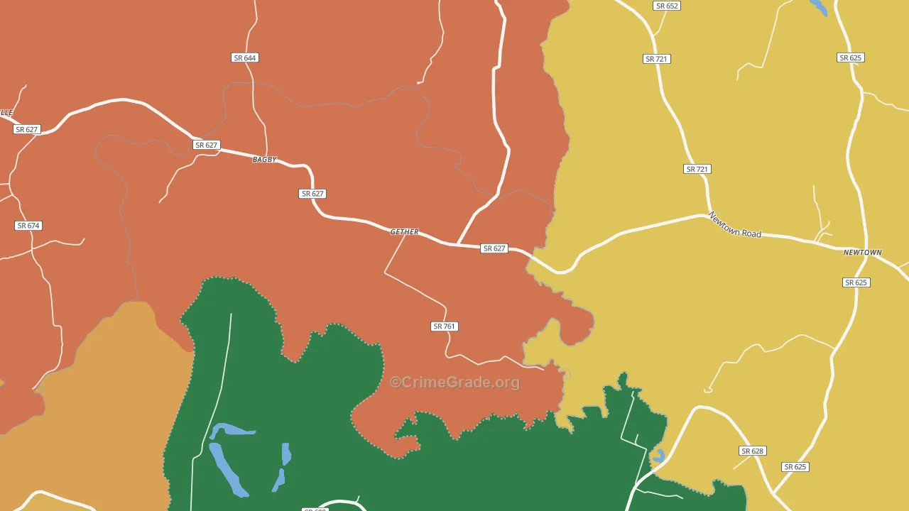 Gether, VA Map of Burglary Rates