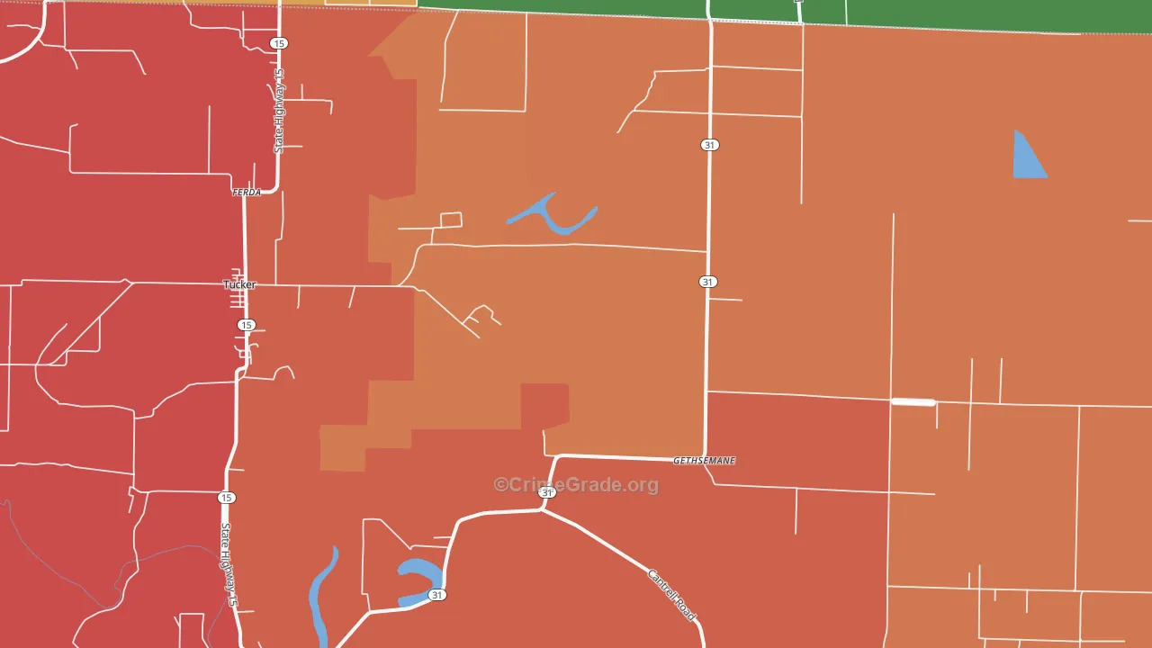 Gethsemane, AR Map of Burglary Rates