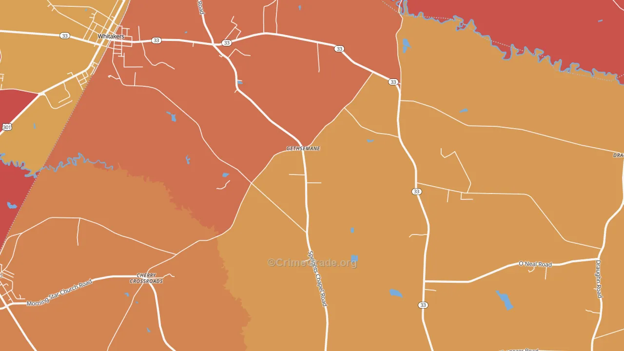 Gethsemane, NC Map of Burglary Rates