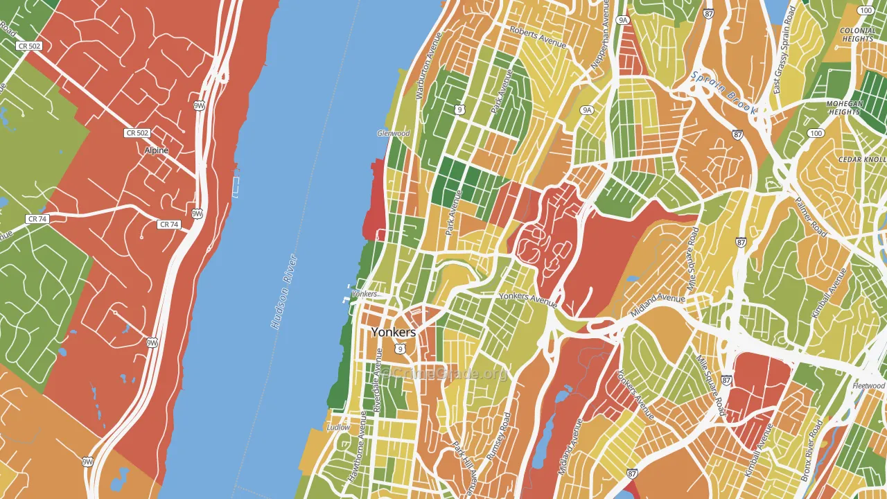 Getty Square, Yonkers, NY Map of Burglary Rates