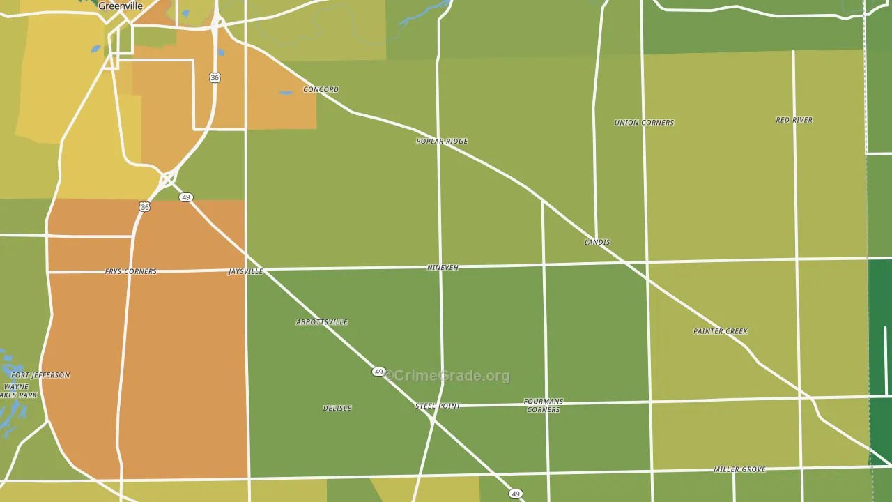 Gettysburg, OH Map of Burglary Rates