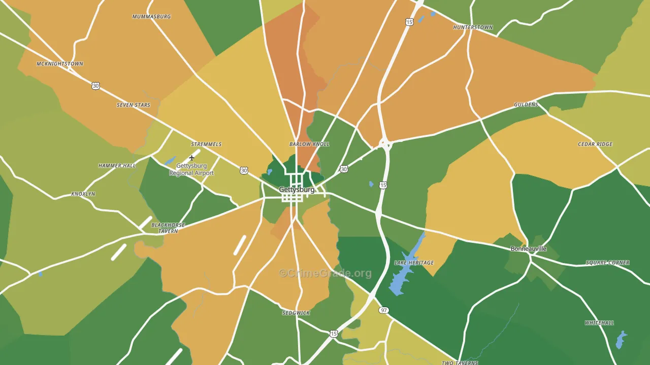 Gettysburg, PA Map of Burglary Rates