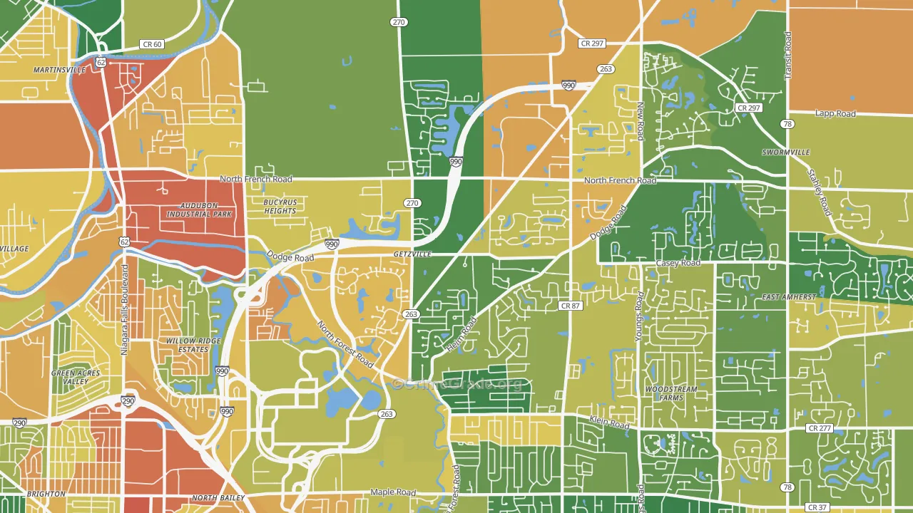 Getzville, NY Map of Burglary Rates