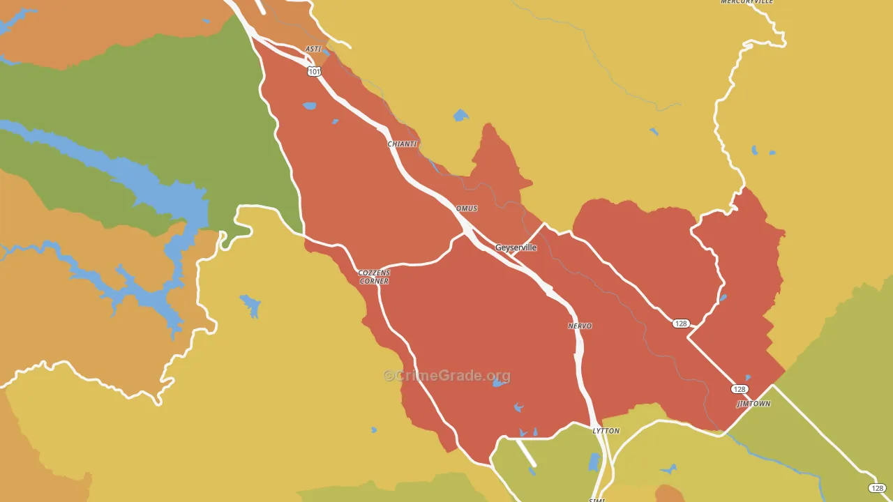 Geyserville, CA Map of Burglary Rates
