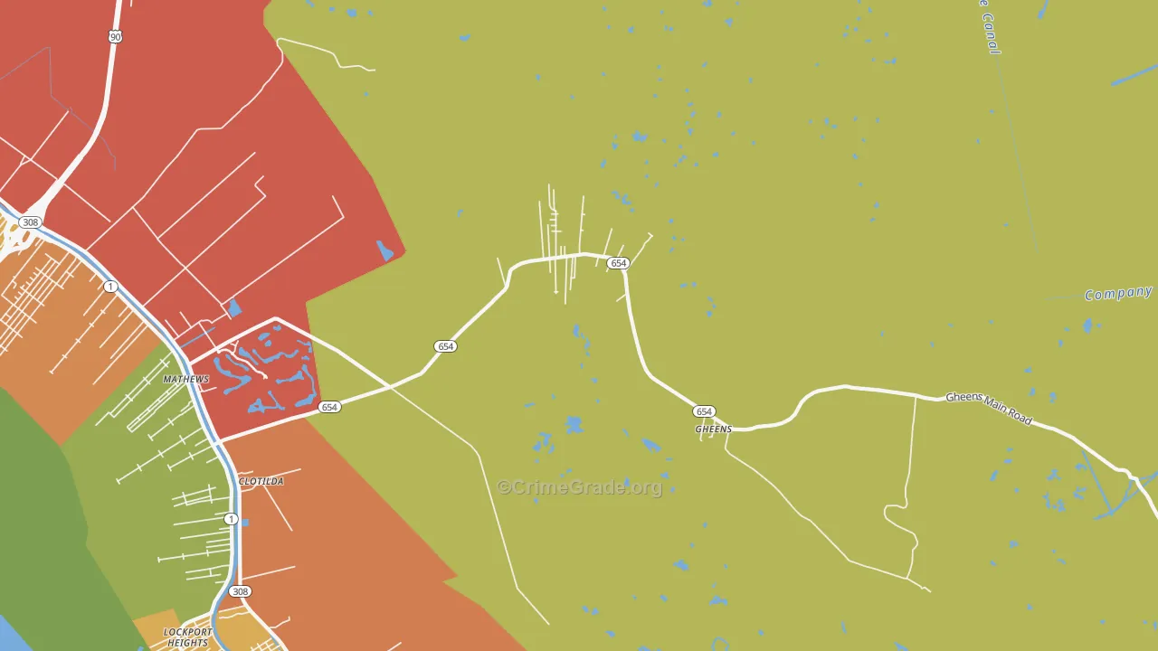 Gheens, LA Map of Burglary Rates
