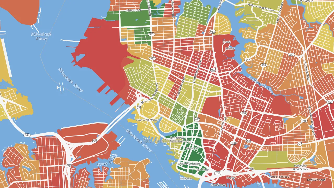 Ghent, Norfolk, VA Map of Burglary Rates