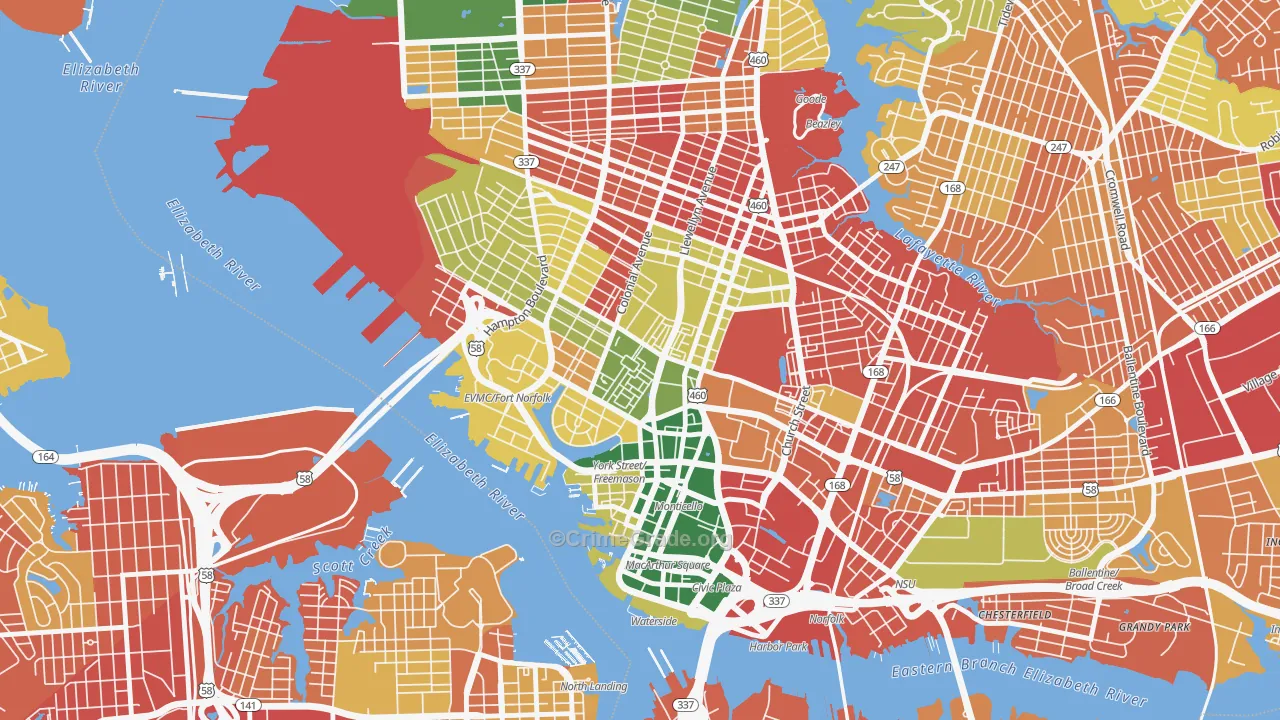 Ghent Square, Norfolk, VA Map of Burglary Rates