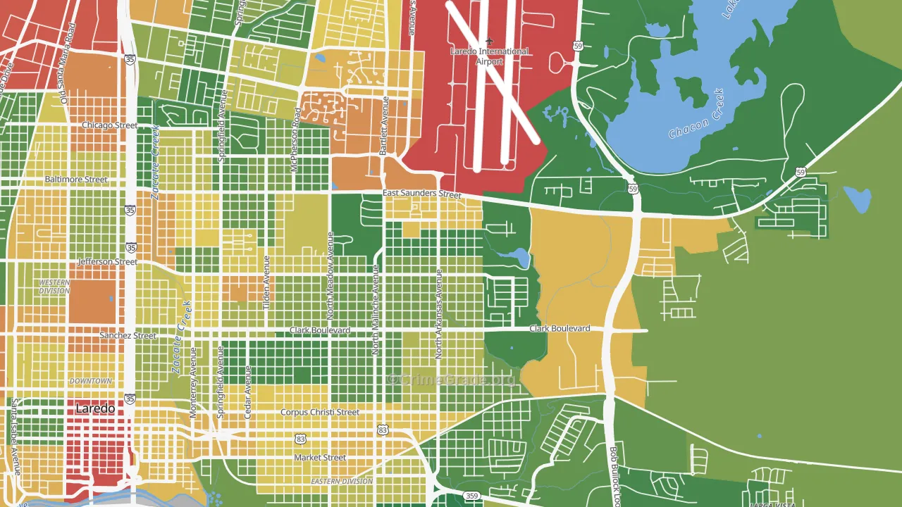 Ghost Town, Laredo, TX Map of Burglary Rates