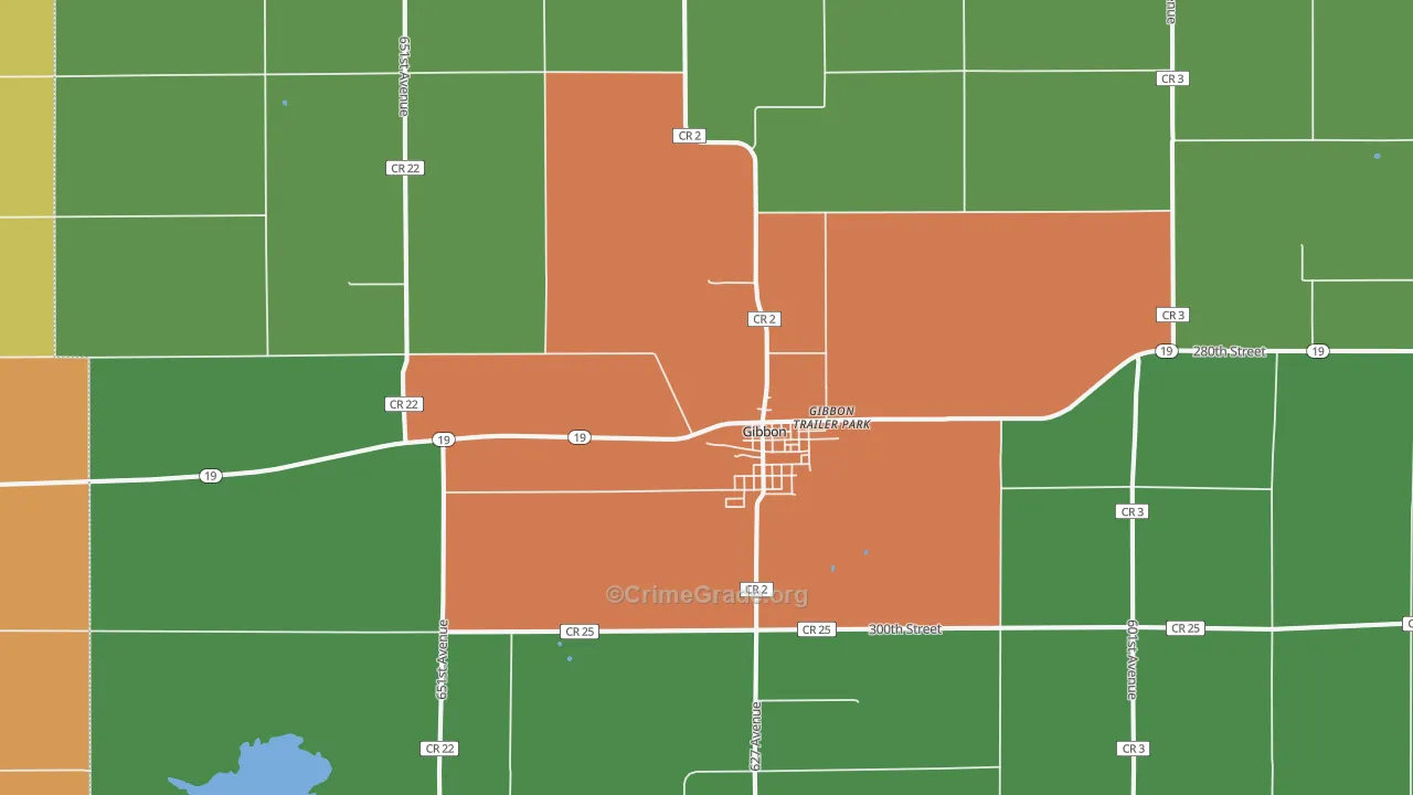Gibbon, MN Map of Burglary Rates