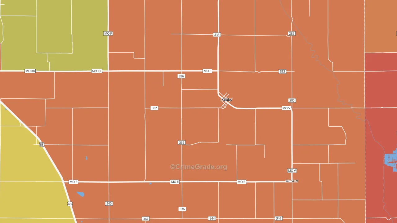 Gibbs, MO Map of Burglary Rates