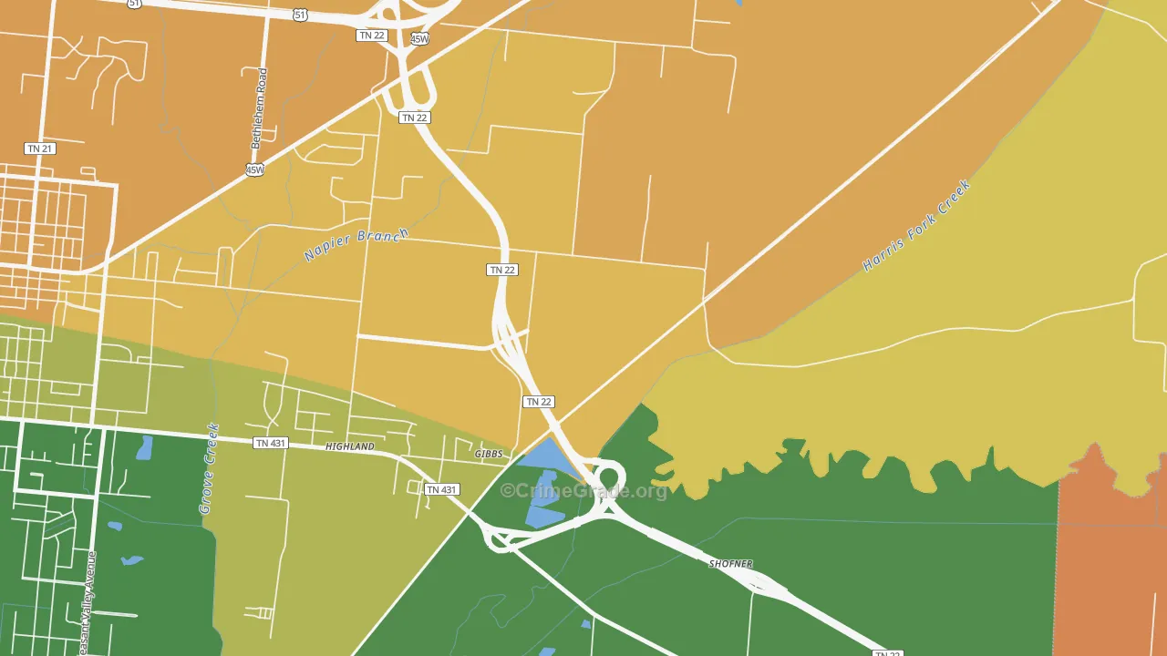 Gibbs, TN Map of Burglary Rates