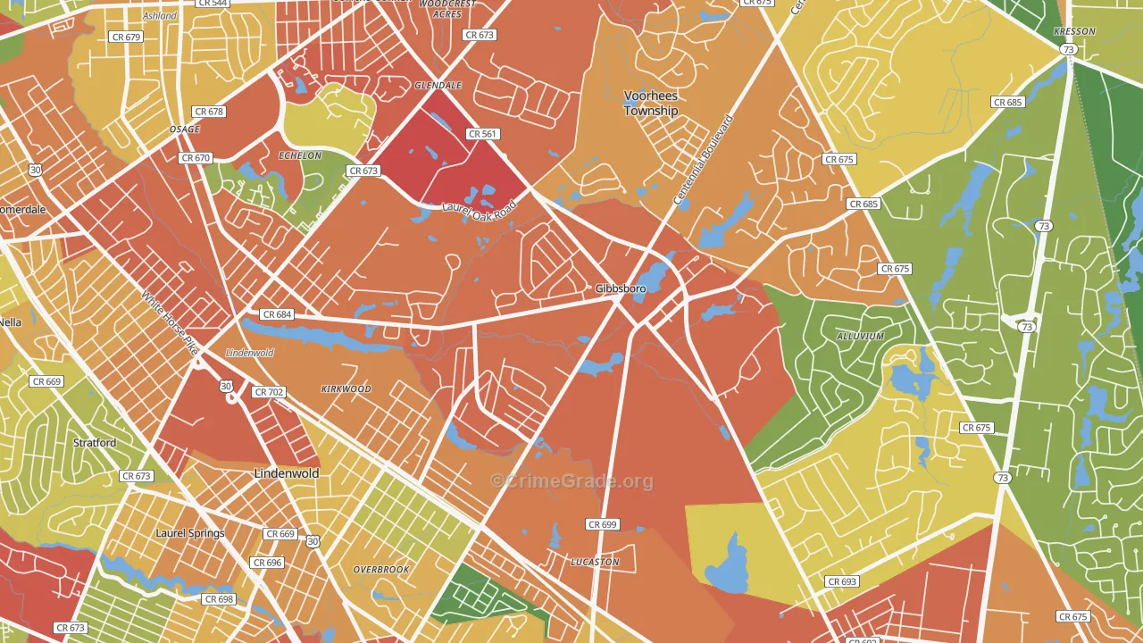 Gibbsboro, NJ Map of Burglary Rates