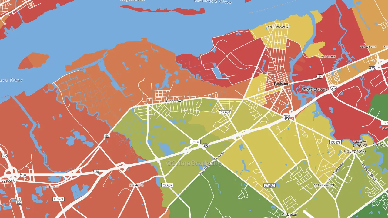 Gibbstown, NJ Map of Burglary Rates