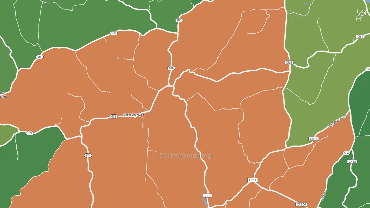 Gibisonville, OH Map of Burglary Rates