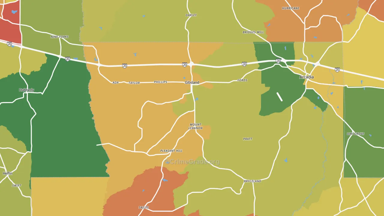 Gibsland, LA Map of Burglary Rates