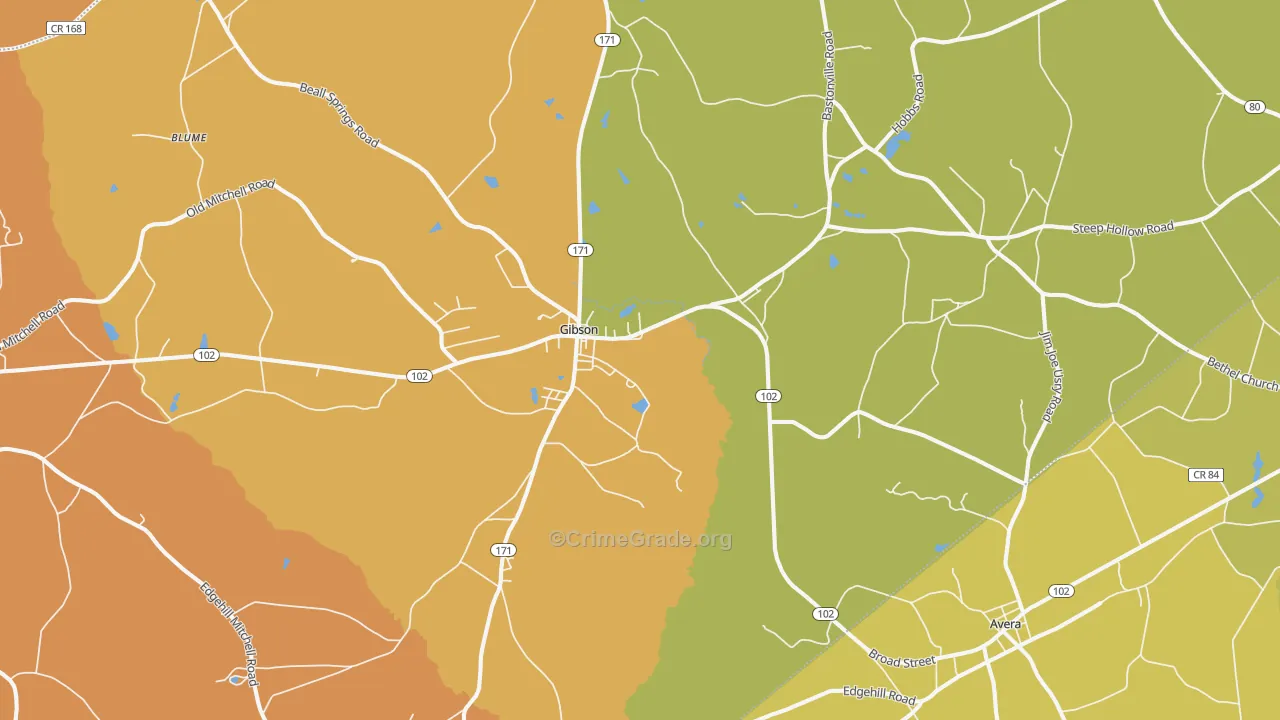 Gibson, GA Map of Burglary Rates